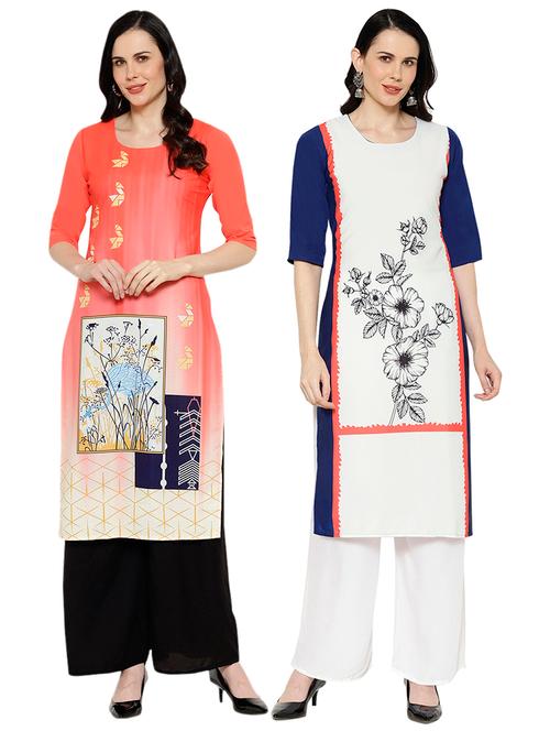 multi colored crepe combos kurta - 17671803 - Very Small Image - 1