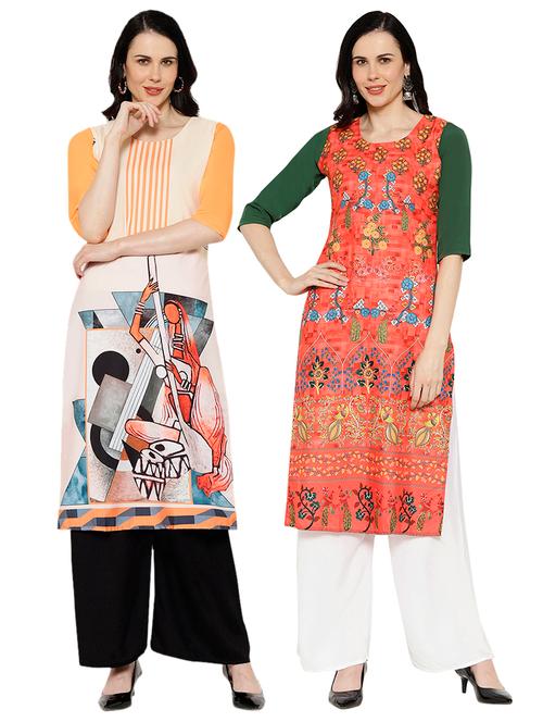 multi colored crepe combos kurta - 17671809 - Very Small Image - 1
