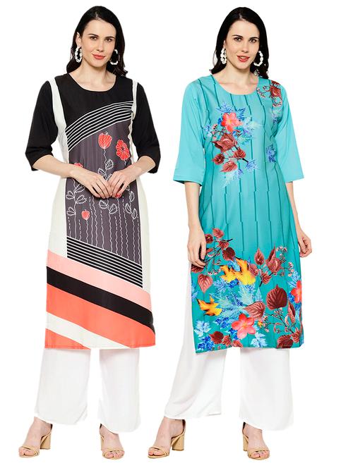 multi colored crepe combos kurta - 17671814 - Very Small Image - 1