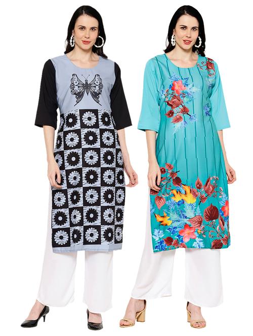 multi colored crepe combos kurta - 17671831 - Very Small Image - 1