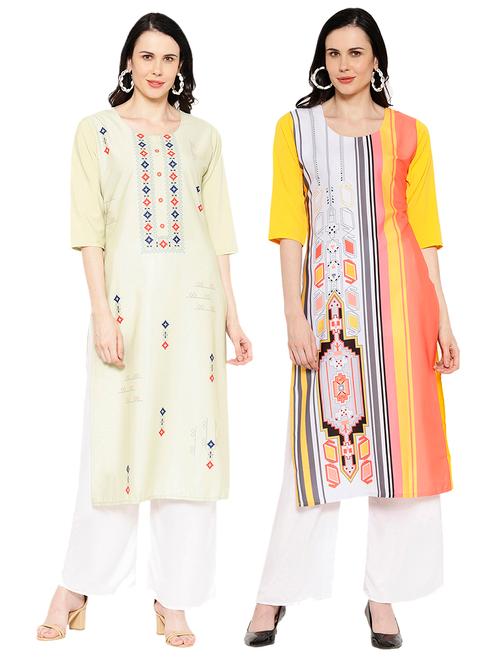 multi colored crepe combos kurta - 17671836 - Very Small Image - 1