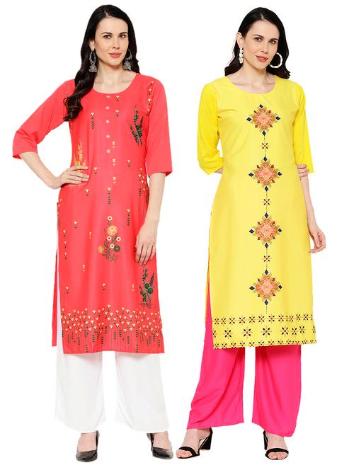 multi colored crepe combos kurta - 17671848 - Very Small Image - 1