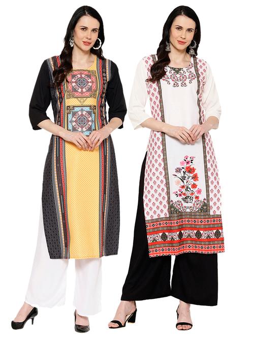 multi colored crepe combos kurta - 17671861 - Very Small Image - 1