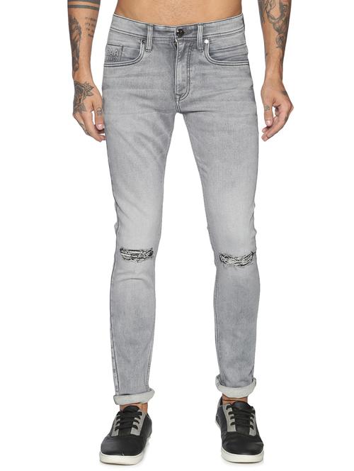 grey light washed distressed denim jeans - 17672710 - Very Small Image - 1