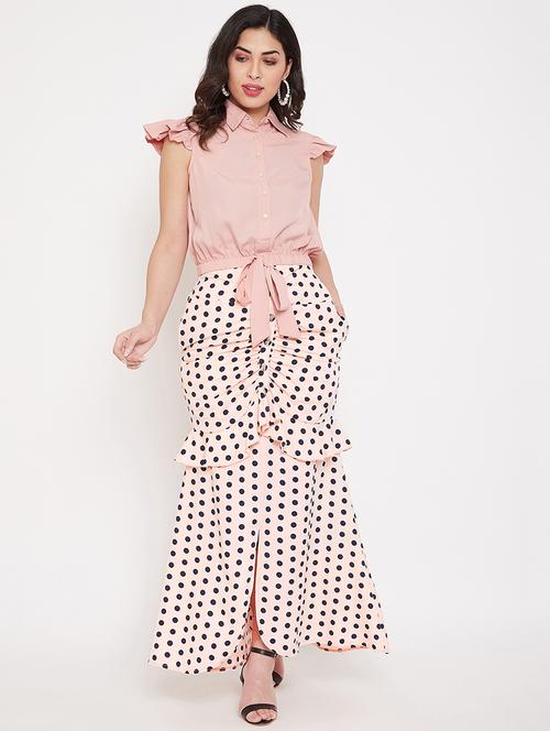 tie front crop top with peplum long skirt set - 17672772 - Very Small Image - 1