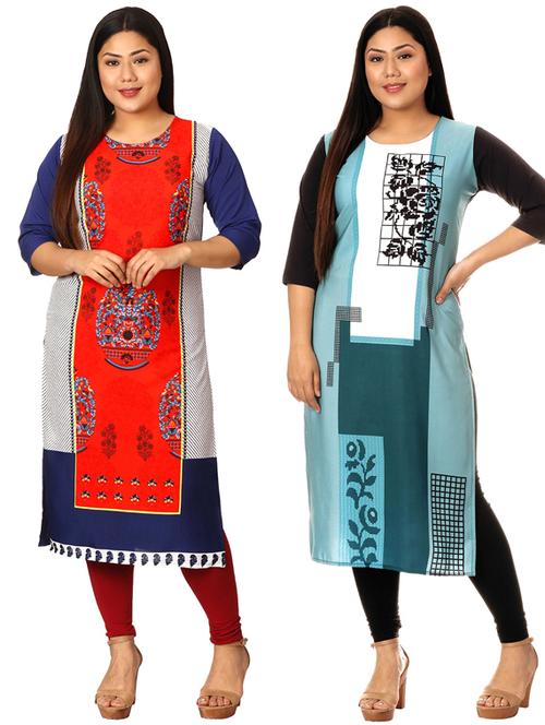 multi colored crepe combos kurta - 17672856 - Very Small Image - 1