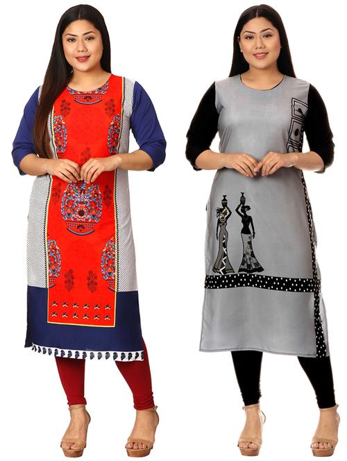 multi colored crepe combos kurta - 17672860 - Very Small Image - 1