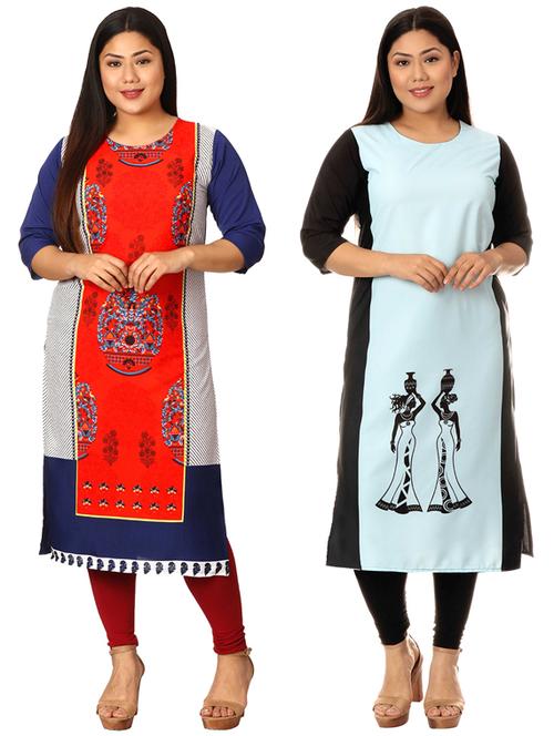 multi colored crepe combos kurta - 17672861 - Very Small Image - 1