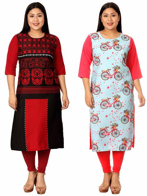 multi colored crepe combos kurta - 17672872 - Very Small Image - 1