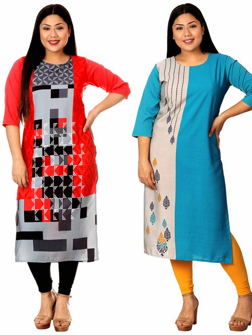 multi colored crepe combos kurta - 17672923 - Very Small Image - 1