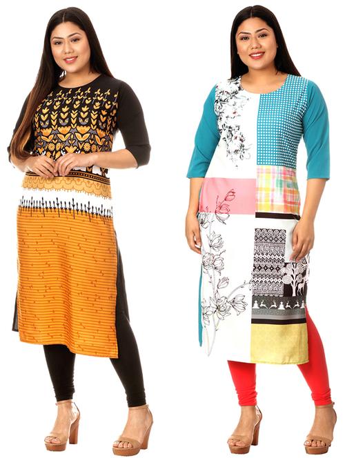 multi colored crepe combos kurta - 17672955 - Very Small Image - 1