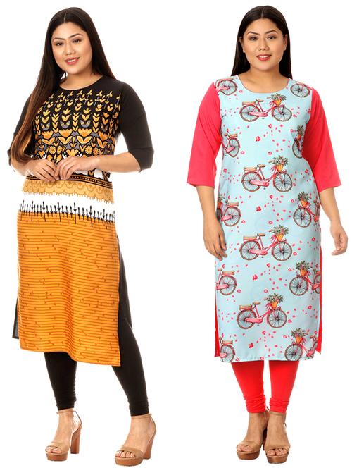 multi colored crepe combos kurta - 17672961 - Very Small Image - 1
