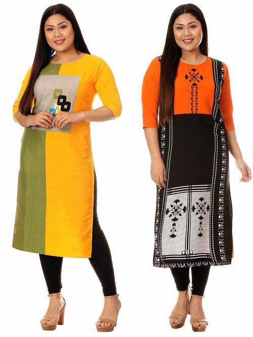 multi colored crepe combos kurta - 17672987 - Very Small Image - 1