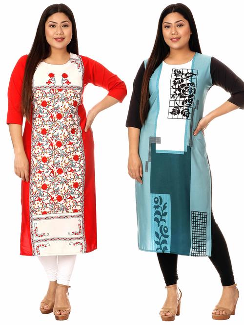 multi colored crepe combos kurta - 17673018 - Very Small Image - 1