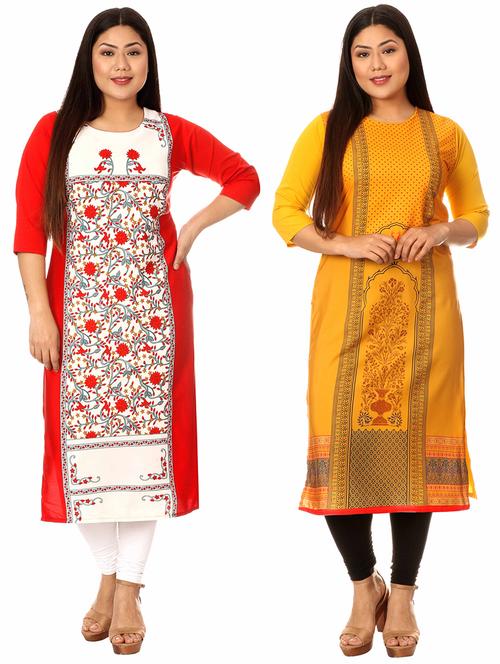 multi colored crepe combos kurta - 17673019 - Very Small Image - 1
