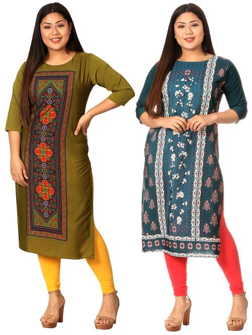 multi colored crepe combos kurta - 17673027 - Very Small Image - 1