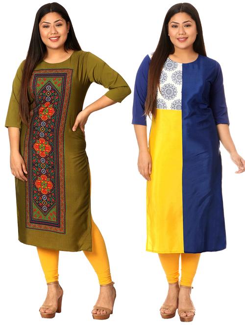 multi colored crepe combos kurta - 17673033 - Very Small Image - 1