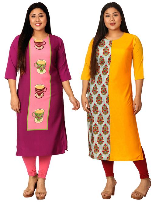 multi colored crepe combos kurta - 17673057 - Very Small Image - 1