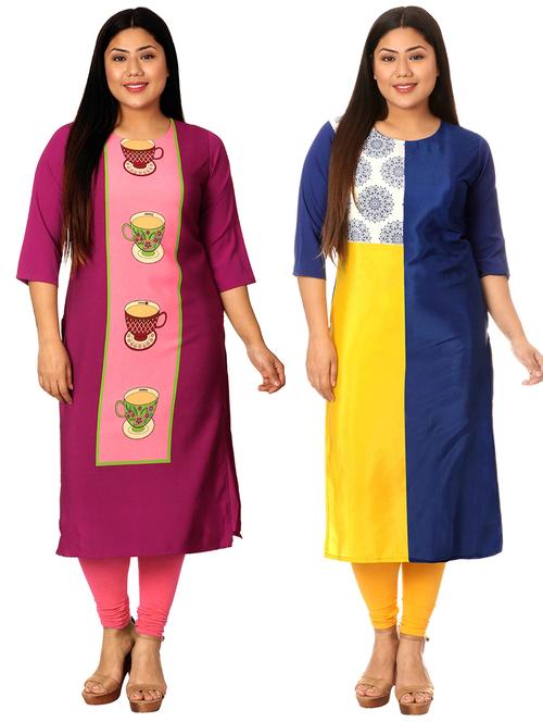 multi colored crepe combos kurta - 17673061 - Very Small Image - 1