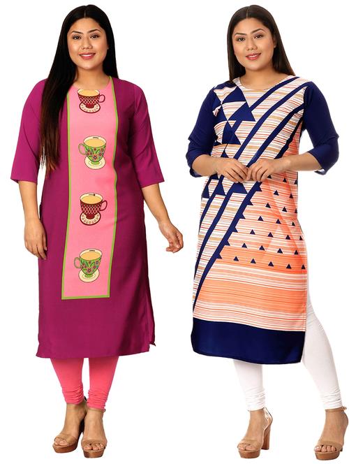 multi colored crepe combos kurta - 17673065 - Very Small Image - 1