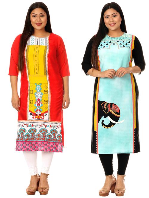 multi colored crepe combos kurta - 17673098 - Very Small Image - 1