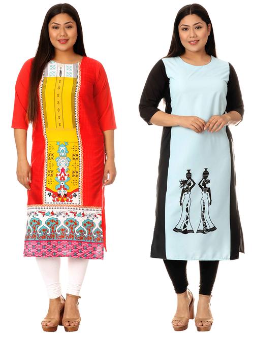 multi colored crepe combos kurta - 17673105 - Very Small Image - 1