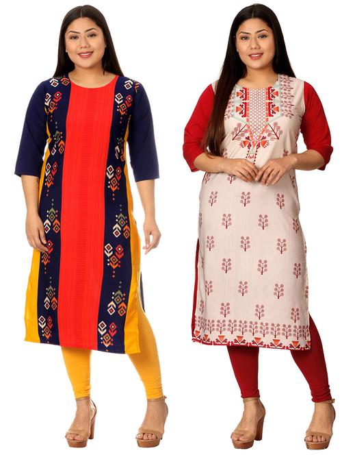 multi colored crepe combos kurta - 17673108 - Very Small Image - 1