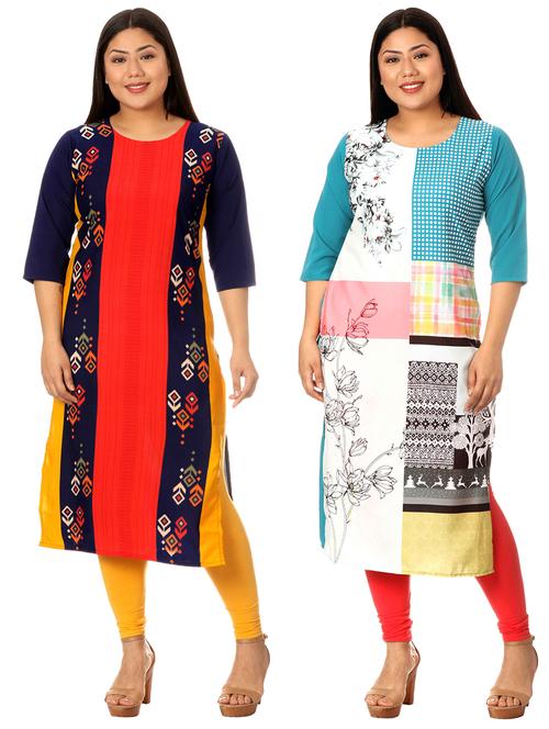 multi colored crepe combos kurta - 17673109 - Very Small Image - 1
