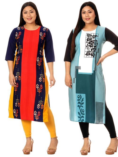 multi colored crepe combos kurta - 17673114 - Very Small Image - 1