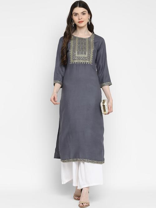 grey rayon straight kurta - 17675432 - Very Small Image - 1
