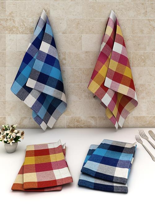 athom trendz big checks cotton multipurpose kitchen towel/cleaning cloth 45x45 cm pack of 6 - 17675535 - Very Small Image - 1