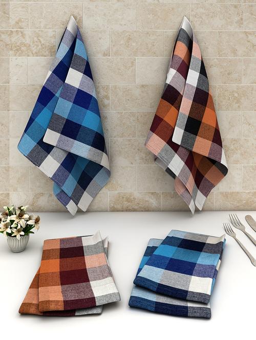 athom trendz big checks cotton multipurpose kitchen towel/cleaning cloth 45x45 cm pack of 6 - 17675537 - Very Small Image - 1