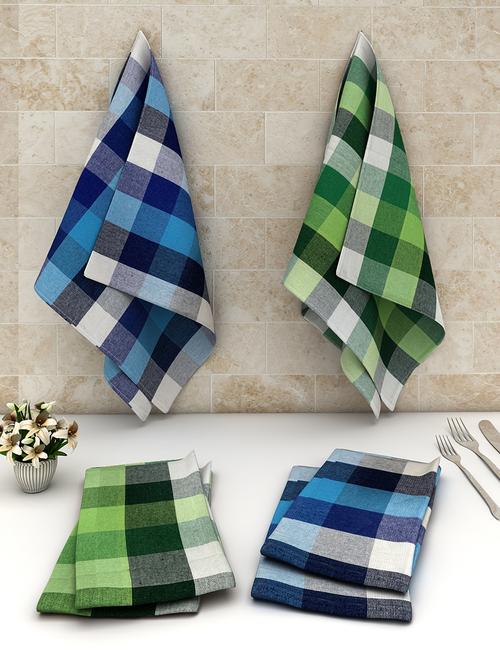 athom trendz big checks cotton multipurpose kitchen towel/cleaning cloth 45x45 cm pack of 6 - 17675538 - Very Small Image - 1