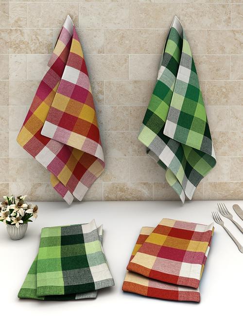 athom trendz big checks cotton multipurpose kitchen towel/cleaning cloth 45x45 cm pack of 6 - 17675540 - Very Small Image - 1