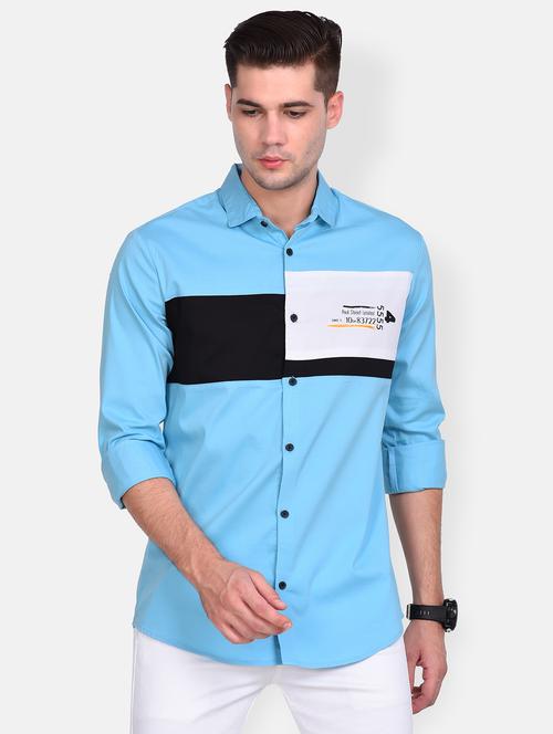 light blue printed casual shirt - 17676221 - Very Small Image - 1