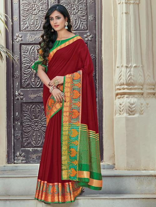 zari work woven saree with blouse - 17676524 - Very Small Image - 1