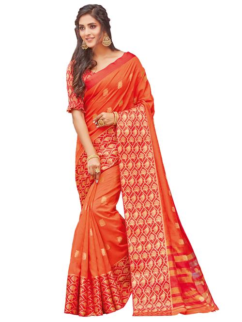 women's self design orange colored saree with blouse - 17676548 - Very Small Image - 1