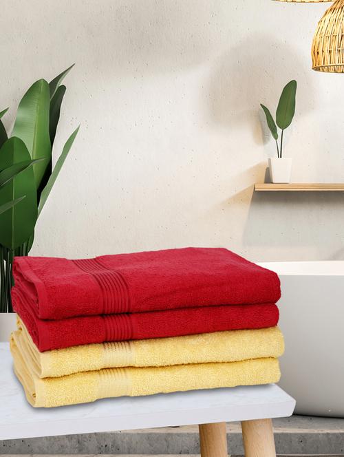 lorena 100% cotton super-soft terry towels -4pc bath towel (d`ross) solid-red/yellow - 17677337 - Very Small Image - 1