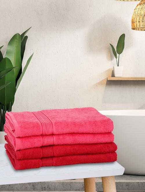 lorena 100% cotton super-soft terry towels -4pc bath towel (d`ross) solid-pink/red - 17677339 - Very Small Image - 1