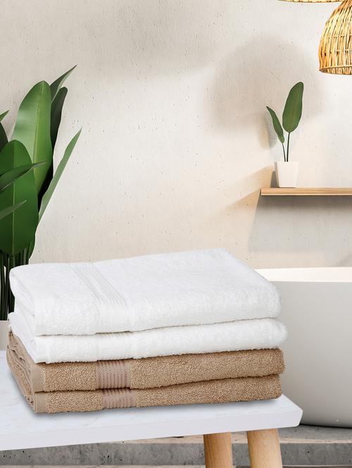 lorena 100% cotton super-soft terry towels -4pc bath towel (d`ross) solid-white/taupe - 17677343 - Very Small Image - 1
