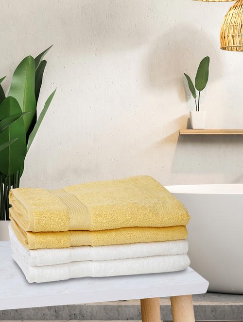 lorena 100% cotton super-soft terry towels -4pc bath towel (d`ross) solid-yellow/white - 17677344 - Very Small Image - 1