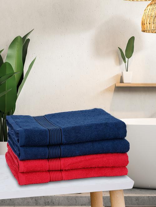 lorena 100% cotton super-soft terry towels -4pc bath towel (d`ross) solid-navy/blue/red - 17677545 - Very Small Image - 1
