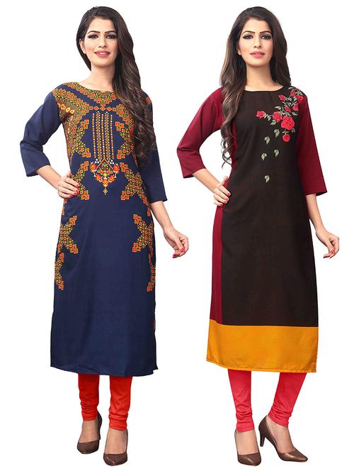 multi colored crepe combos kurta - 17678018 - Very Small Image - 1