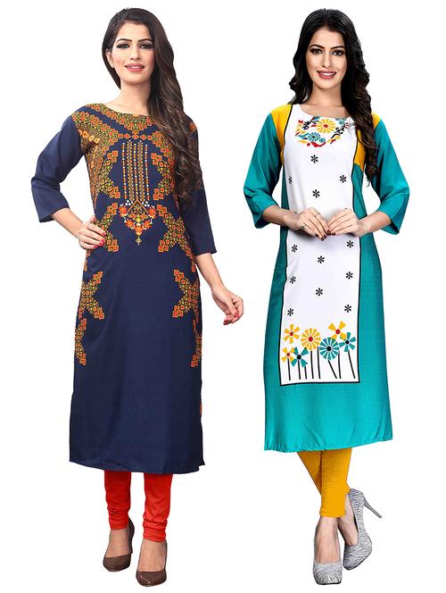 multi colored crepe combos kurta - 17678025 - Very Small Image - 1
