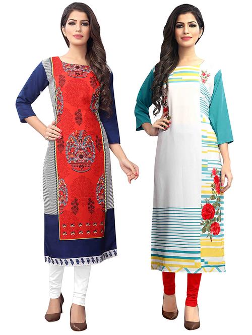 multi colored crepe combos kurta - 17678041 - Very Small Image - 1