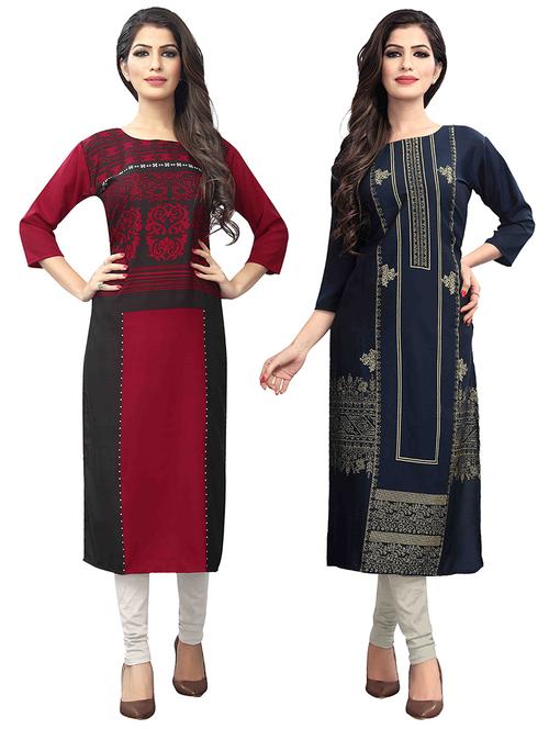 multi colored crepe combos kurta - 17678055 - Very Small Image - 1