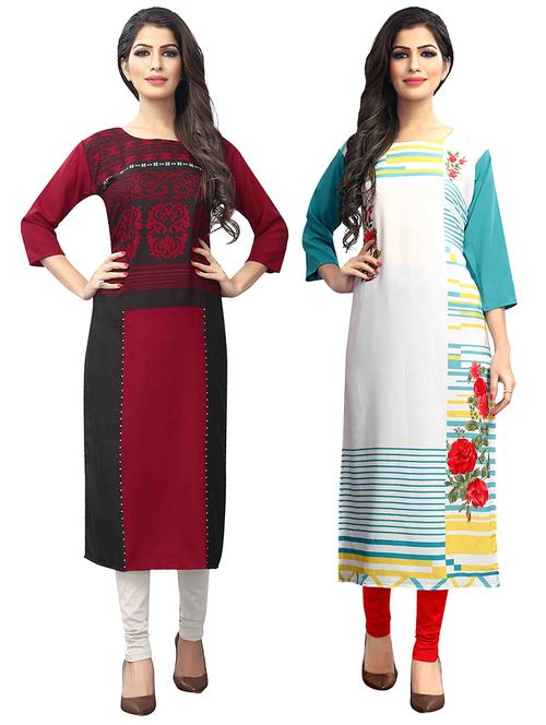 multi colored crepe combos kurta - 17678058 - Very Small Image - 1