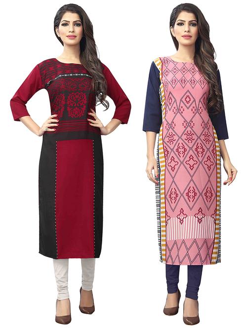 multi colored crepe combos kurta - 17678061 - Very Small Image - 1