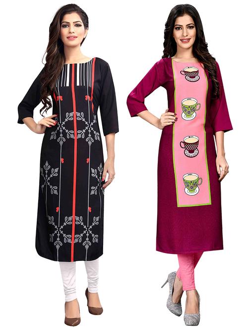 multi colored crepe combos kurta - 17678091 - Very Small Image - 1