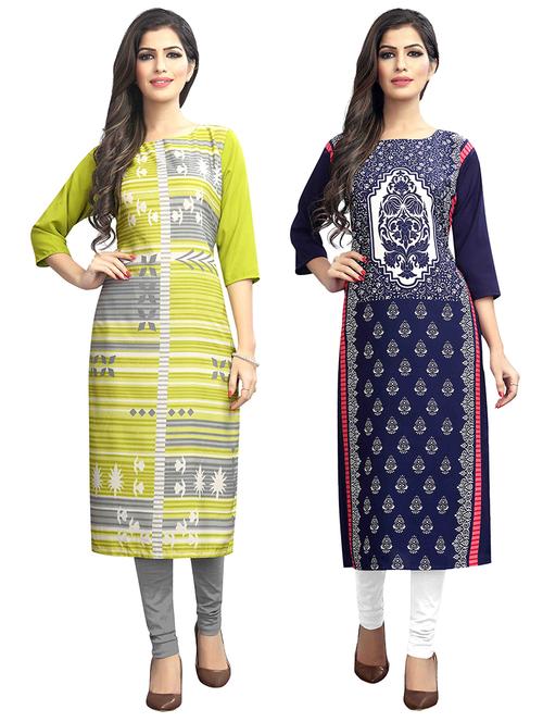 multi colored crepe combos kurta - 17678100 - Very Small Image - 1